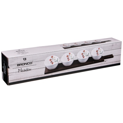 Набор из 4 салатников "Meadow" 11*9*6 см на деревянной подставке с ручкой 