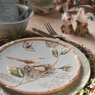 тарелка голубая 23 см "Тулуза. Птица" 