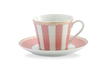 чашка чайная с блюдцем 240 мл "Карнавал (розовая полоска)"