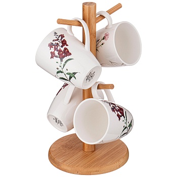 Набор из 4-х кружек "Meadow" на деревянной подставке 